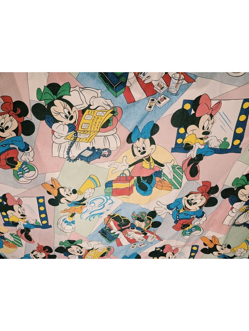 Vtg 80s Minnie Mouse Twin Flat Sheet Disney Pacific Bedding Retro Fabric Sewing